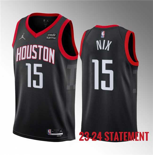 Mens Houston Rockets #15 Daishen Nix Black 2023 Statement Edition Stitched Basketball Jersey Dzhi->houston rockets->NBA Jersey
